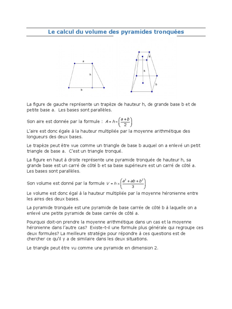 Calcul du volume d'une pyramide tronquée | PDF | Zone | Mathématiques