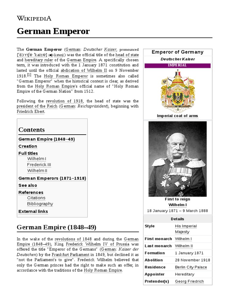 German Emperor PDF Monarchy Nobility