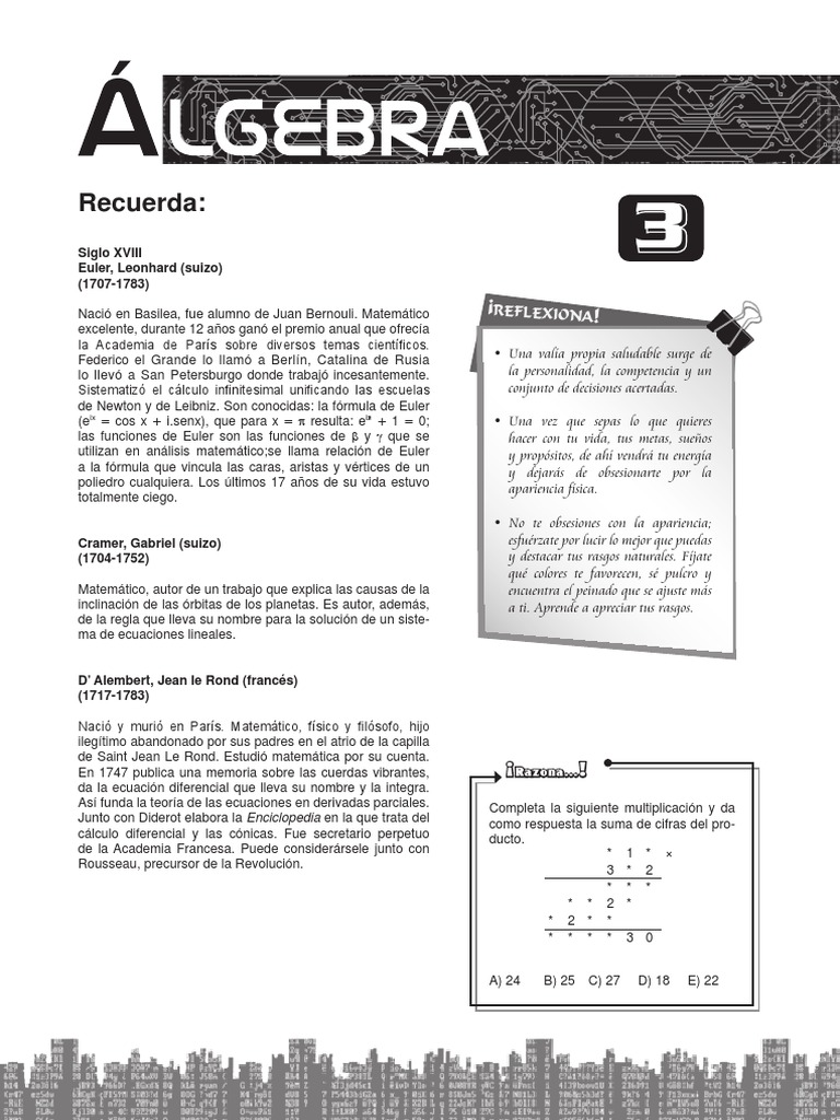 Algebra 1 3 bim pdf divisi n matem ticas leonhard euler
