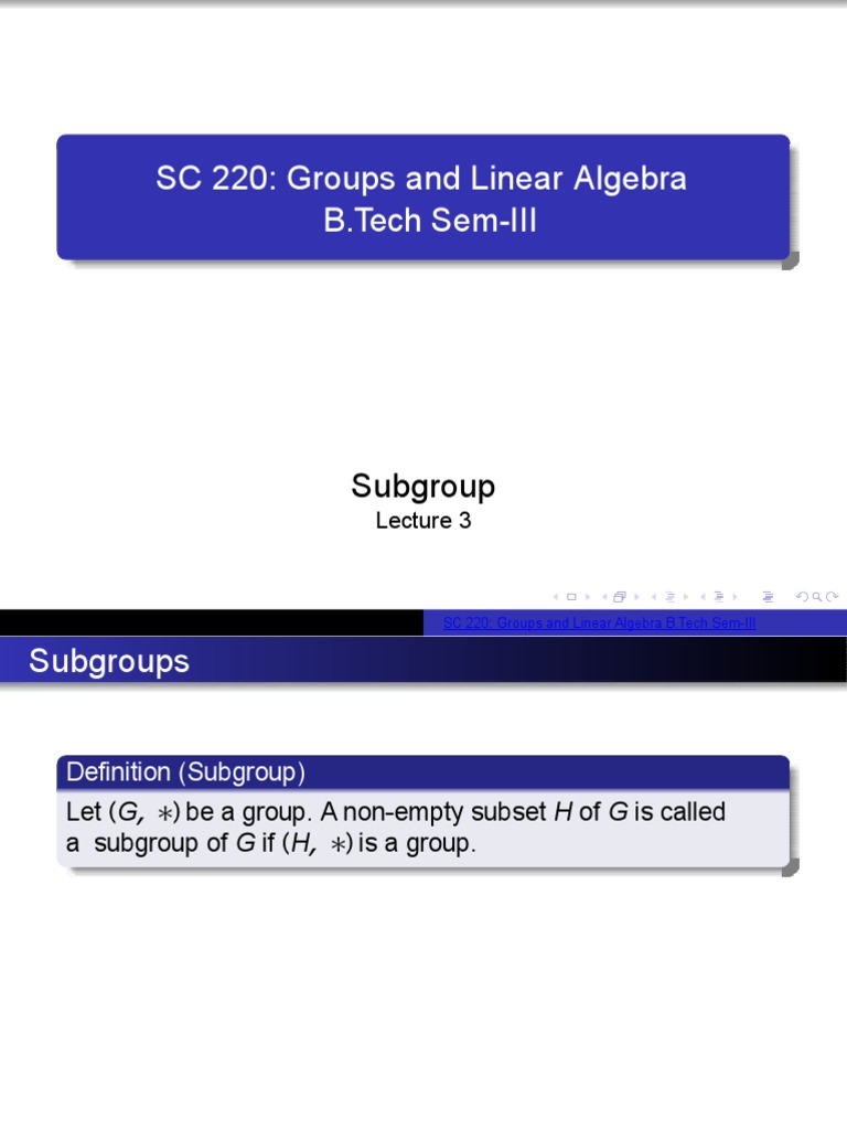 SC 220 Groups and Linear Algebra B.Tech SemIII Subgroup PDF