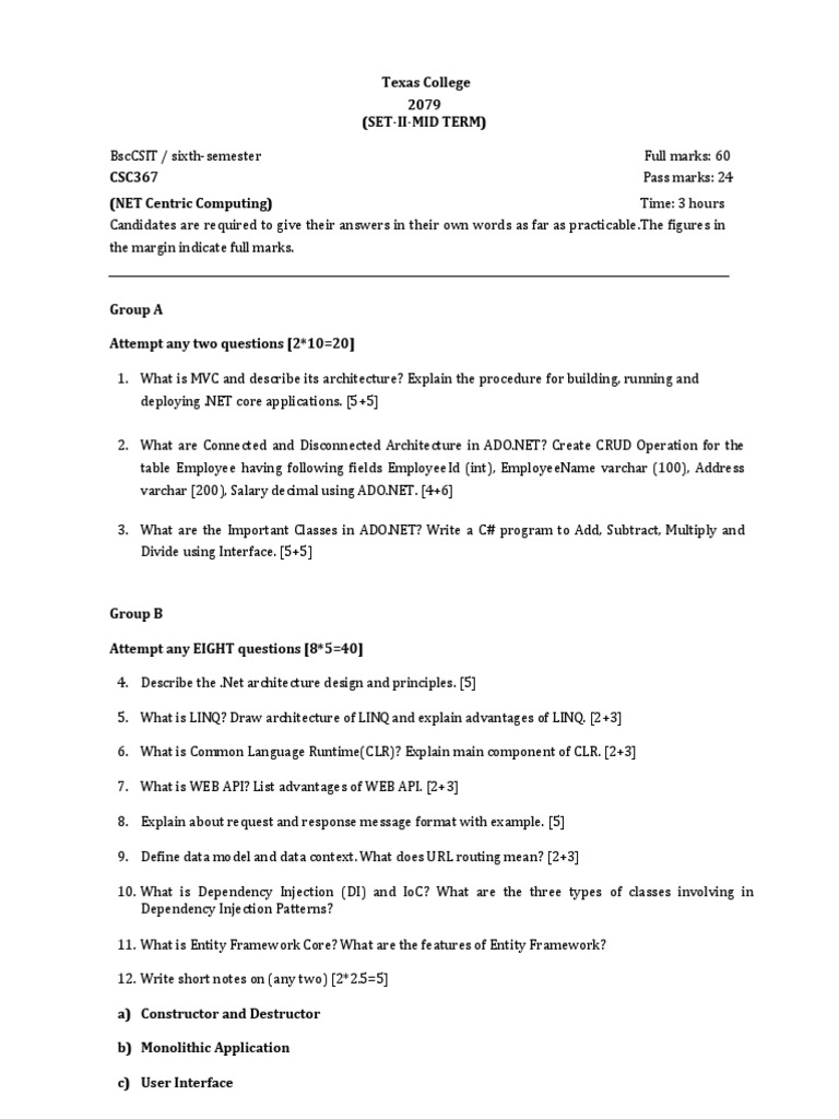 Bsccsit 6th Sem NCC Mid Papaer Set II | PDF