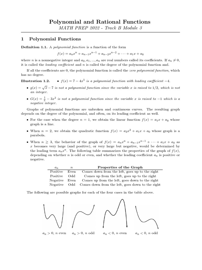 Polynomial and Rational Functions Overview | PDF