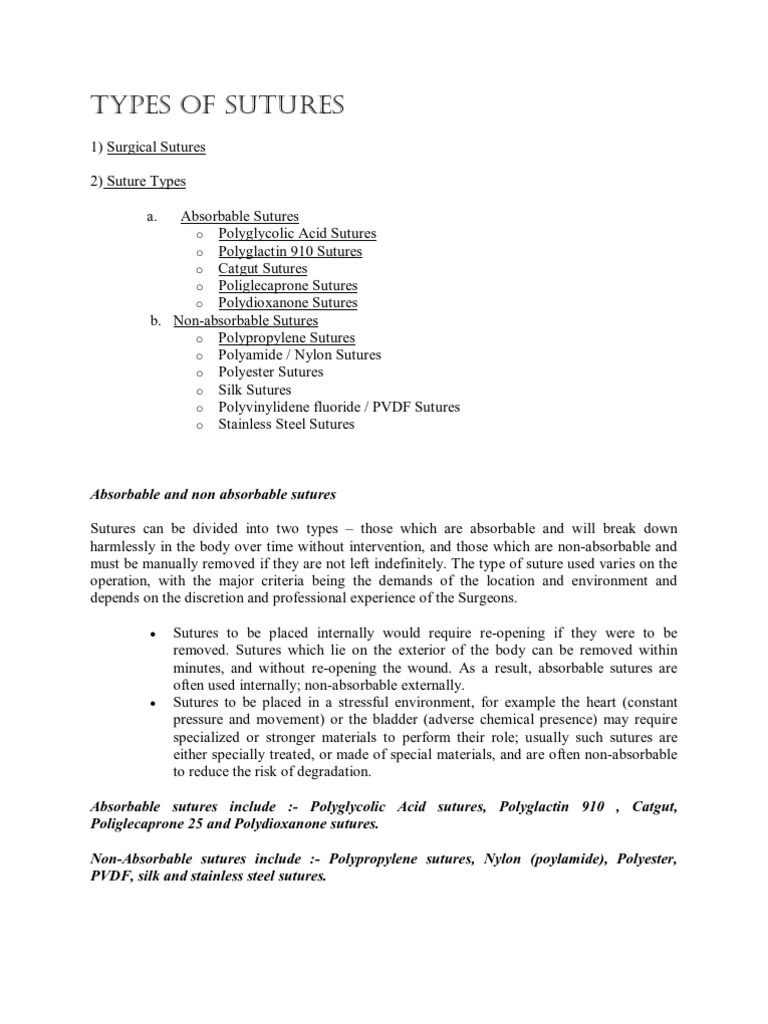 Types of Sutures PDF