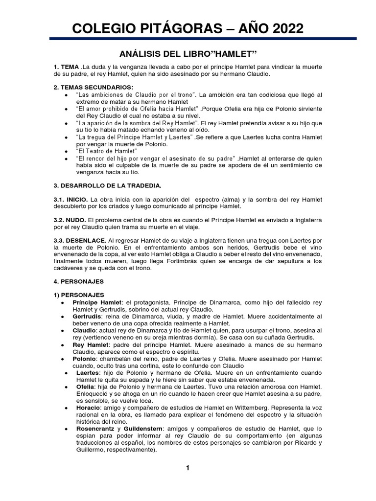 Ficha de hamlet pdf aldea tragedias de shakespeare
