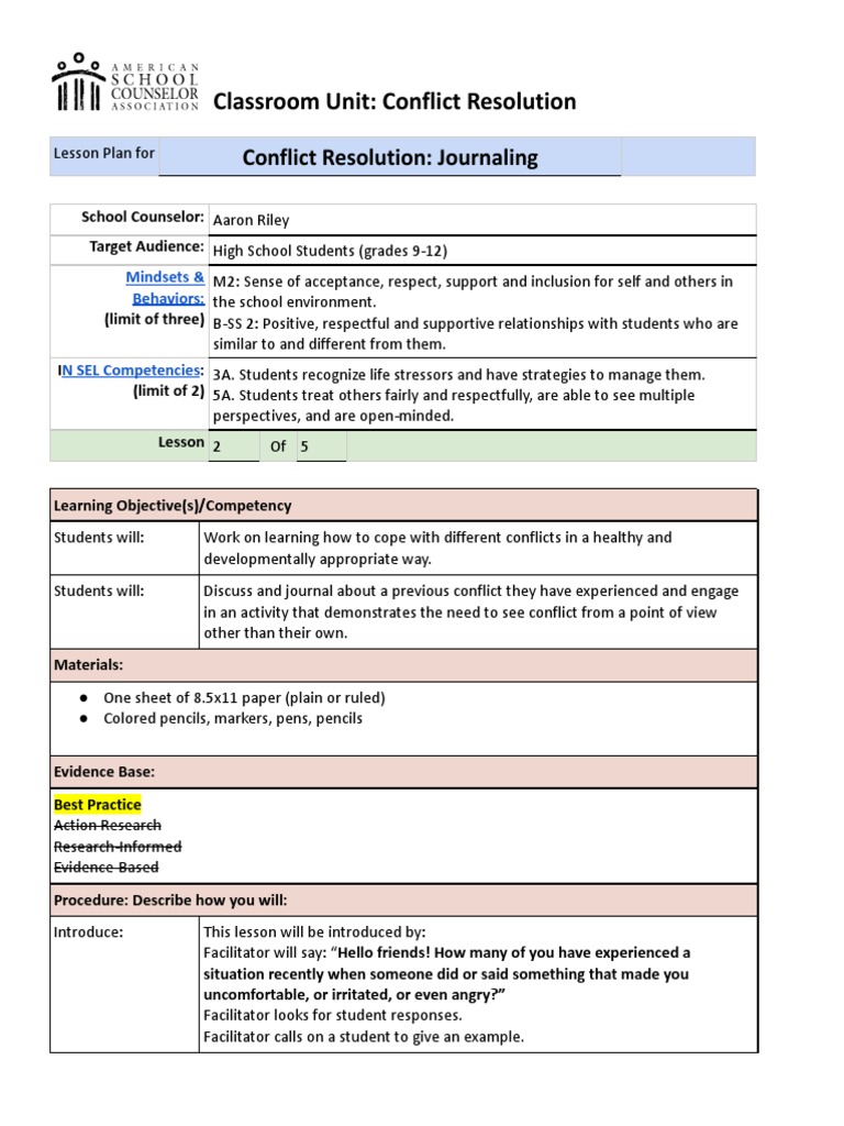 High School Conflict Resolution Lesson | PDF | Conflict Resolution ...