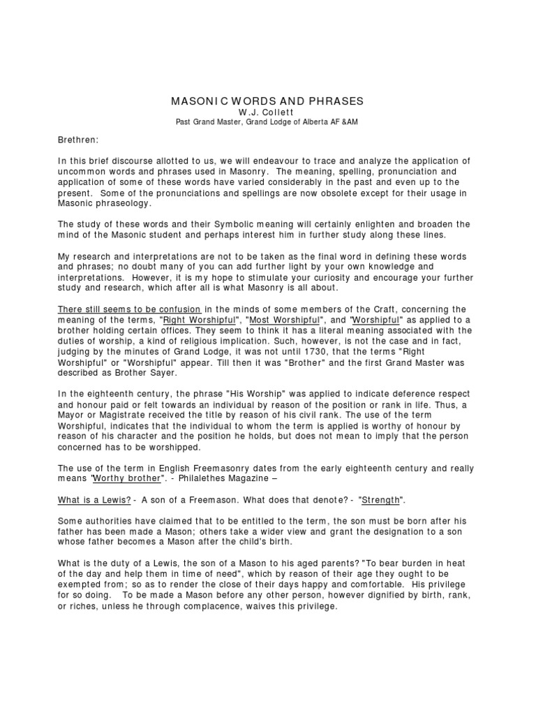 Freemasonry - Vol11no05..Masonic Words and Phrases (12 PGS) | PDF ...