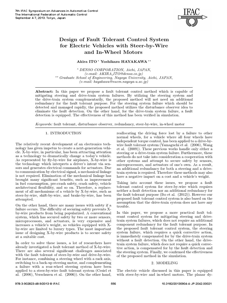 Design of Fault Tolerant Control System For Electric Vehicles With ...