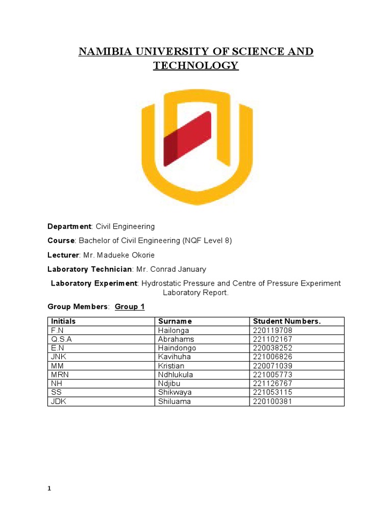 Lab Report Hydrostatics Force Theory, Conclusion&Recommendations. | PDF ...