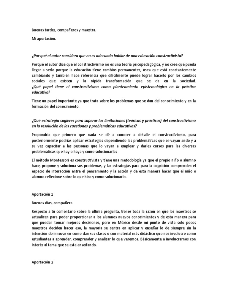 Foro 4 | PDF | Constructivismo (filosofía de la educación) | Aprendizaje