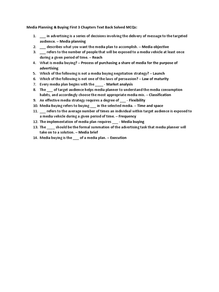 Media Planning & Buying MCQs Compiled (Final) 1 PDF