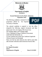 Department of English - Second Selection List For Ph.D. in English 2022