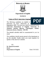 Notice of Ph. D. Admission - University of Mumbai