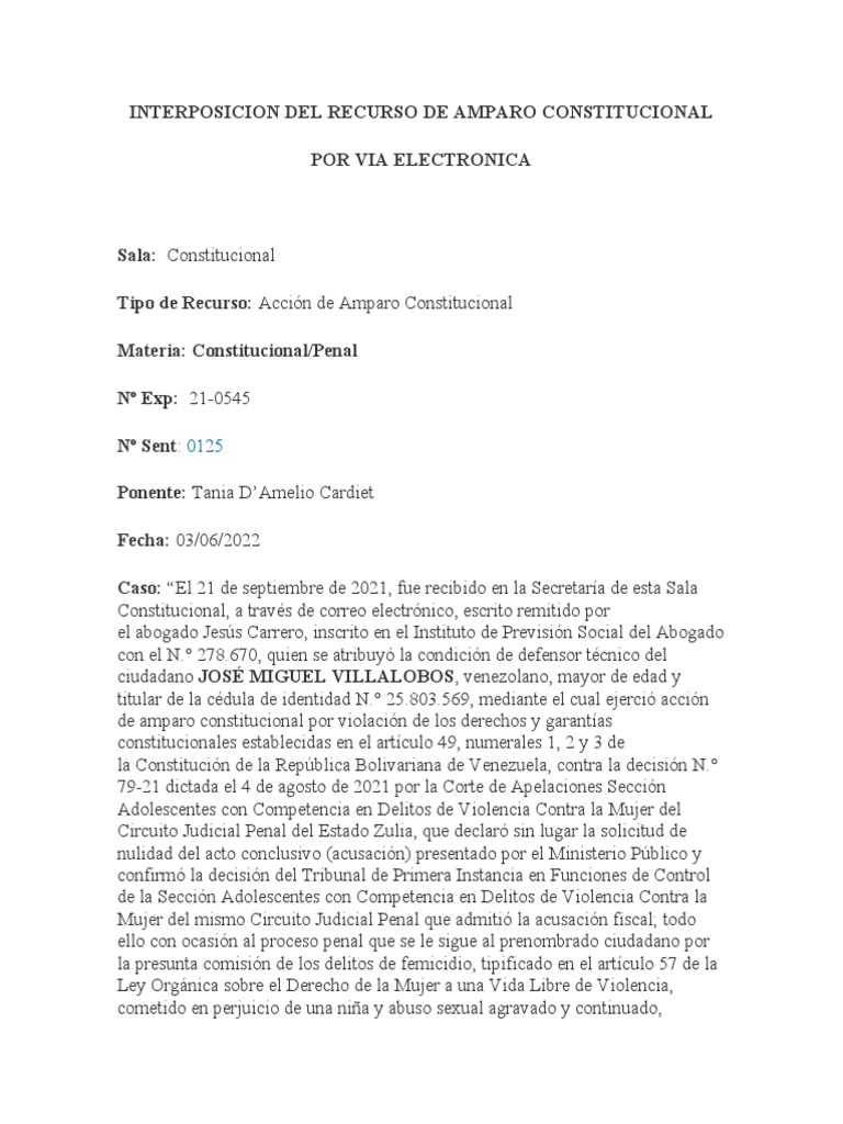 Interposicion Del Recurso de Amparo Constitucional | PDF | Derecho ...