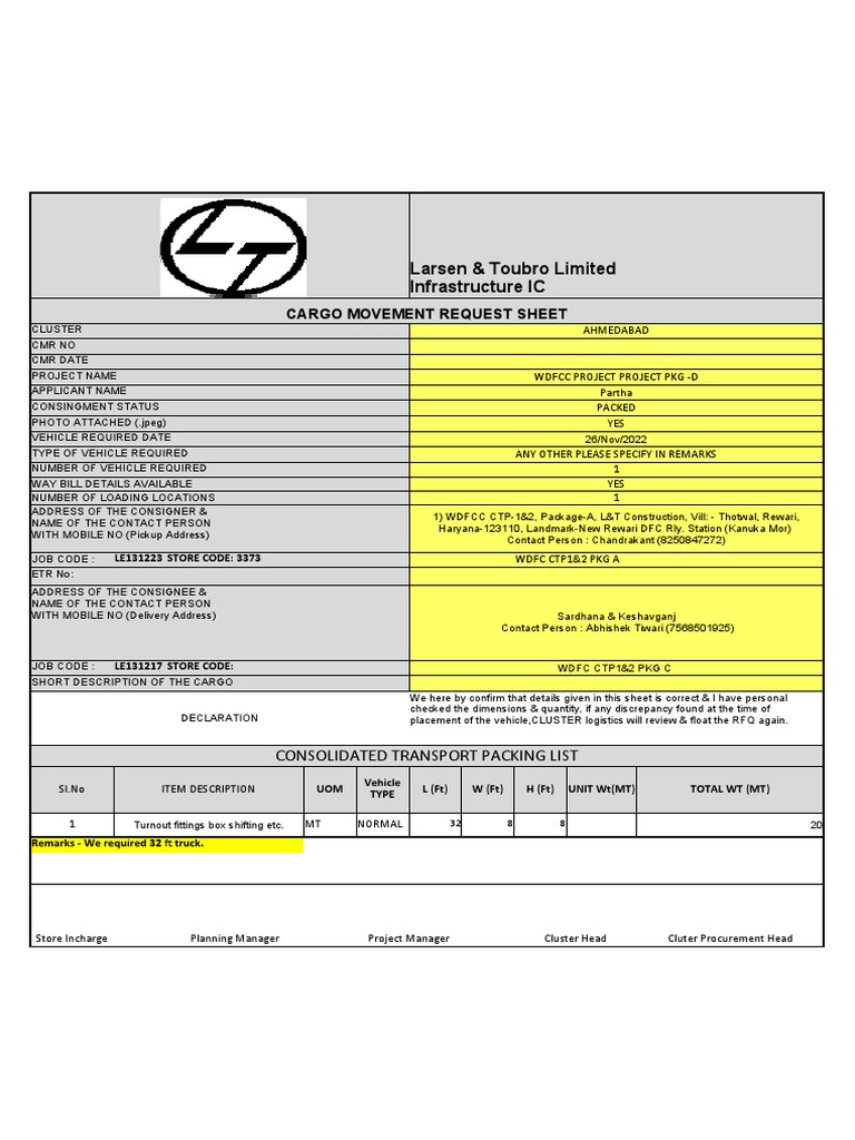 Cargo Movement Request Format | PDF | Transport | Service Industries