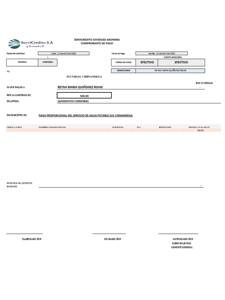 Suc Chinandega 12-04-2022 Pago Proporcional Agua | PDF