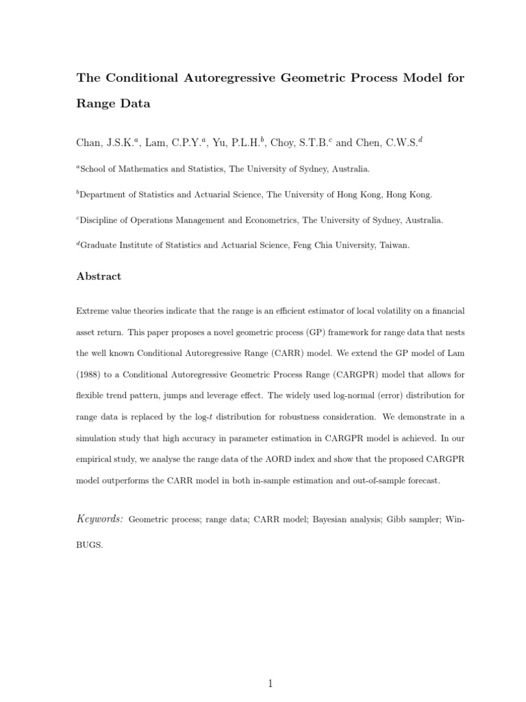 The Conditional Autoregressive Geometric Process Model For Range Data ...