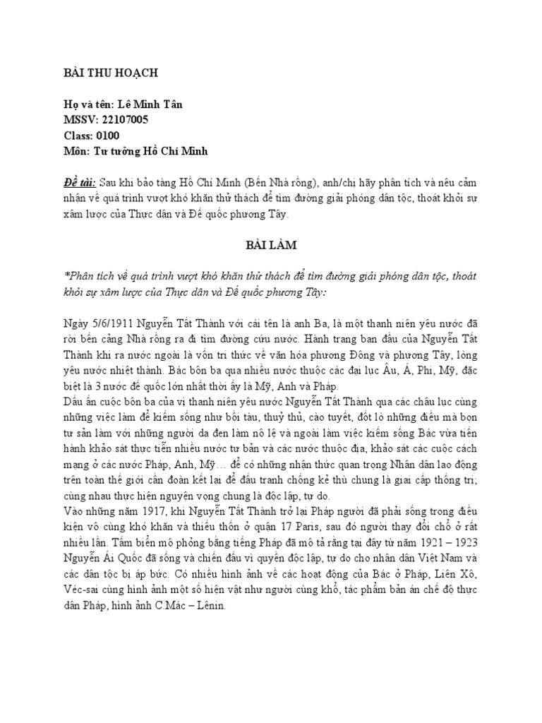 BÀI THU HOẠCH Bến nhà rồng tư tưởng HCMN | PDF