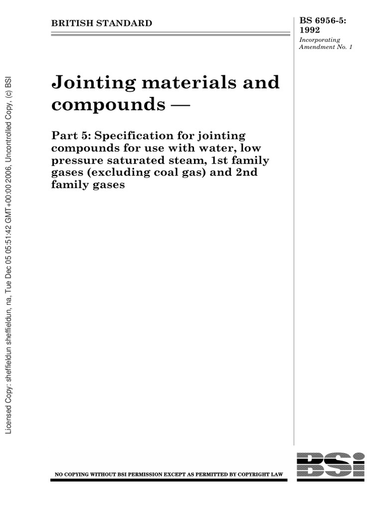 BS 6956-5 - 1992 Jointing Materials and Compounds | PDF