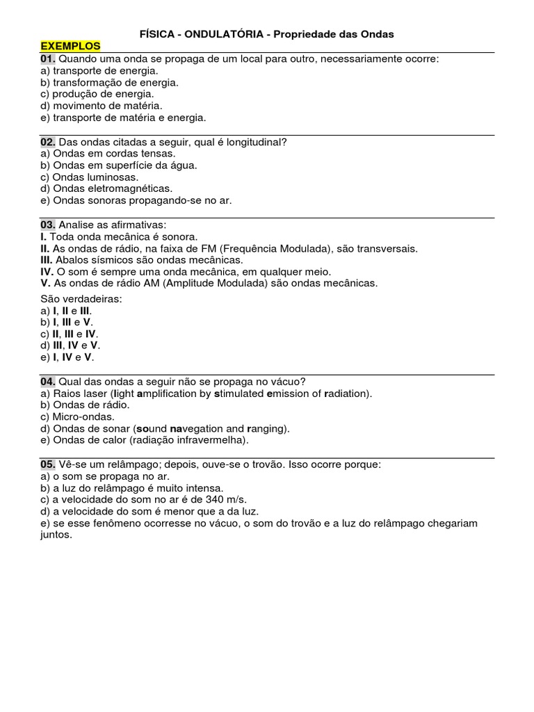Questões Ondulatória | Download grátis PDF | Ondas | Refração