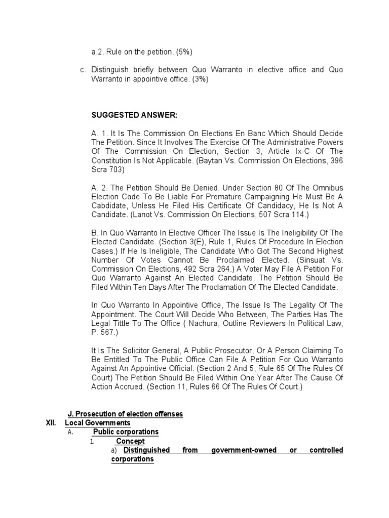 Bar Questions and Answers (Political Law) PDF State Of Emergency