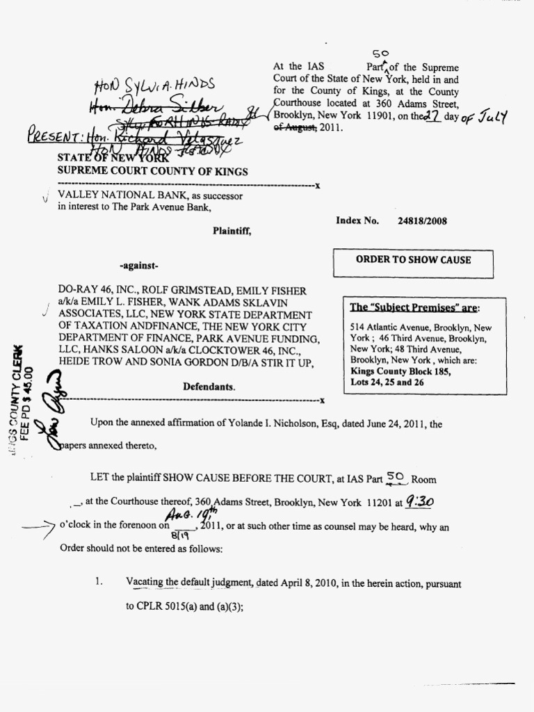 New York Foreclosure Case Order | PDF | Foreclosure | Judgment (Law)