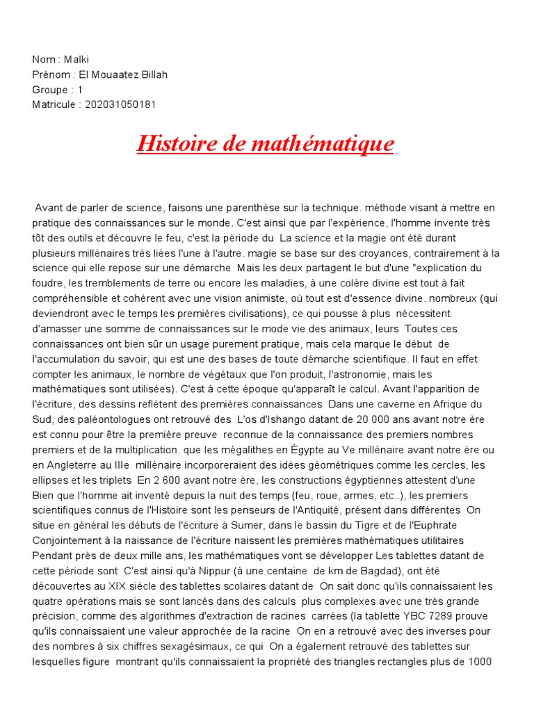 Histoire des mathématiques : Origines et évolutions | PDF ...