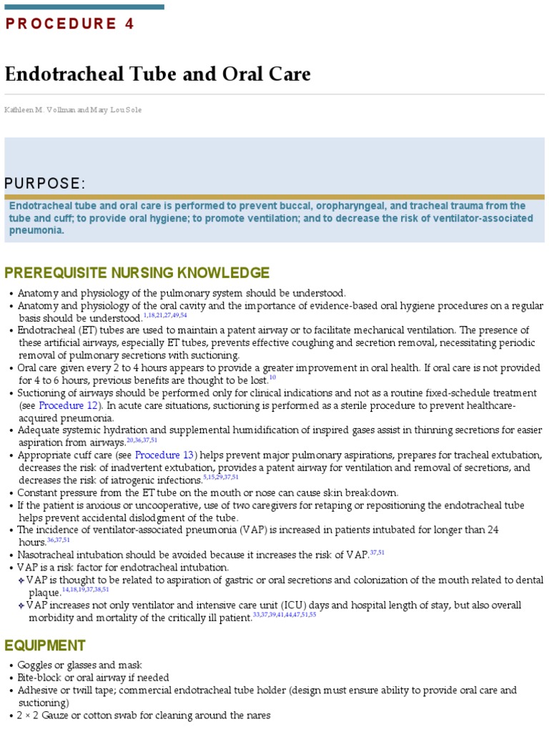Endotracheal Tube and Oral Care | PDF | Pneumonia | Health Care
