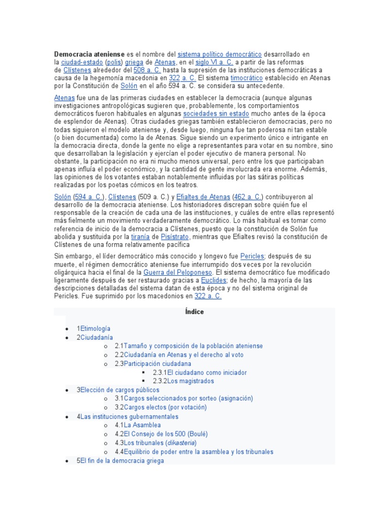 Historia de la Democracia Ateniense | PDF | Atenas antigua | Formas de ...