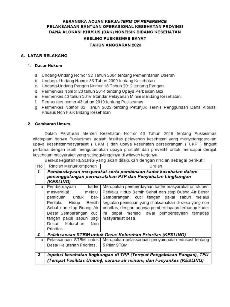 Tor Kesling PKM Bayat 2023 Baru-1 | PDF | Kesehatan Holistik | Sains ...