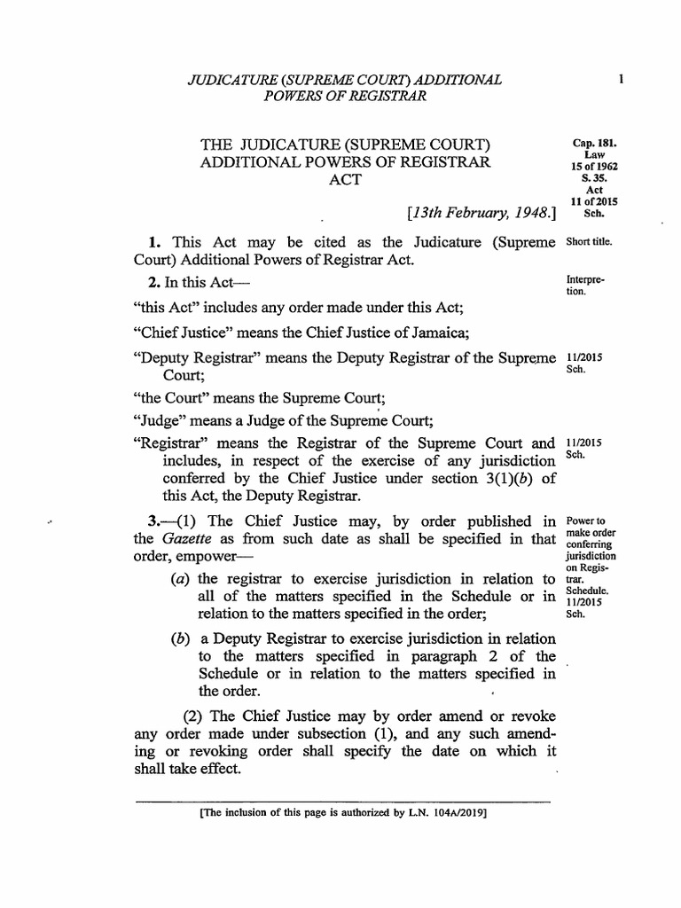 The Judicature (Supreme Court) Additional Powers of Registrar Act PDF