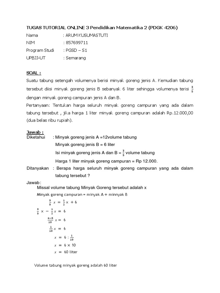 Tugas Tutorial Online 3 Pendidikan Matematika 2 Arum Kusumastuti
