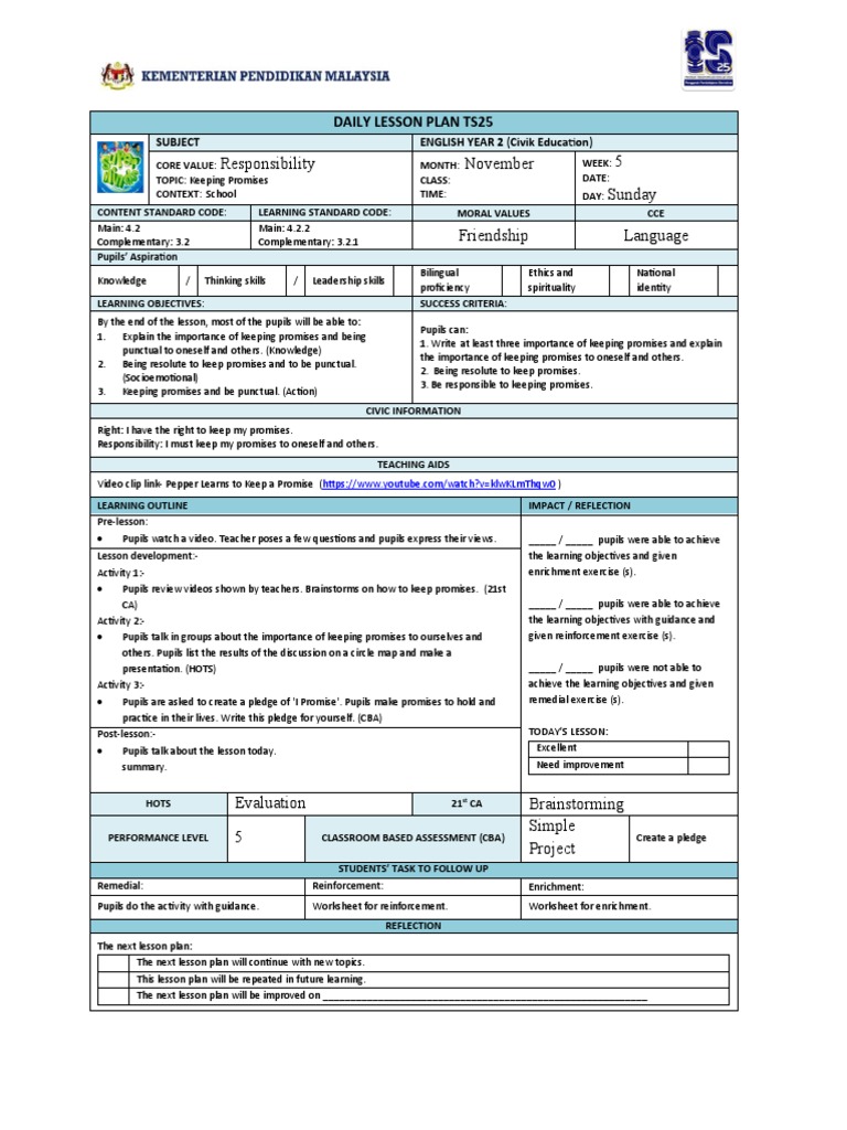 BI Y2 LP TS25 - Civic Education (11) Responsibility | Download Free PDF ...