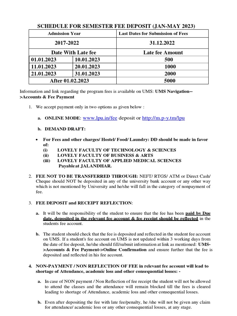 Fee Deposit Instructions | PDF | Fee | Payments