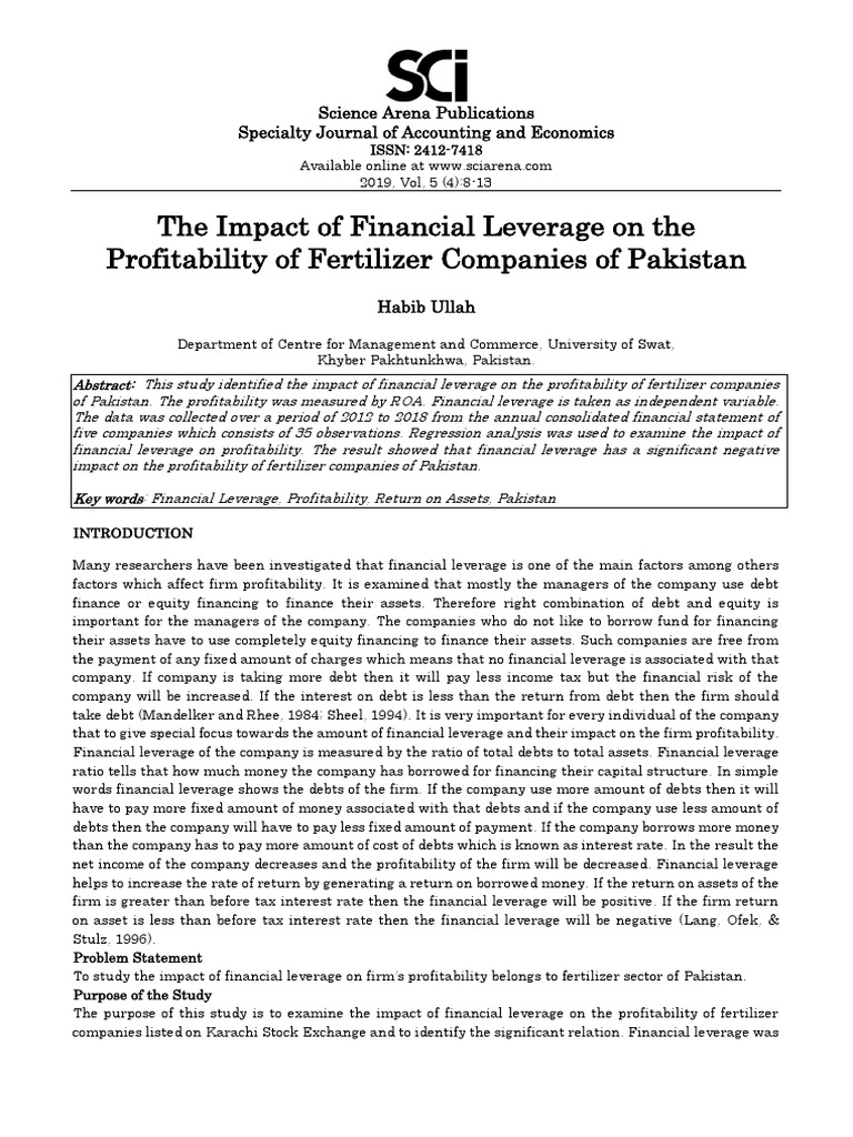 The Impact of Financial Leverage On The Profitability of Fertilizer