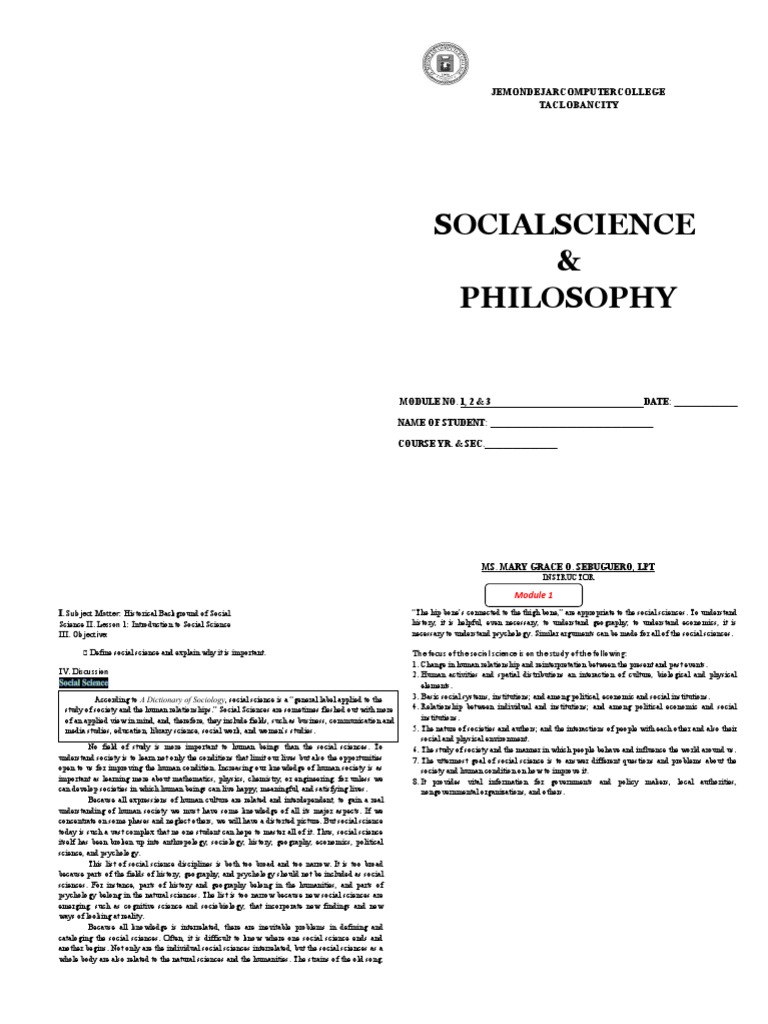 MODULE 13 Social Science & Philosophy PDF Social Sciences