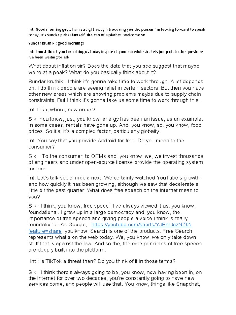 Sundar Pichai Interview Transcript | PDF