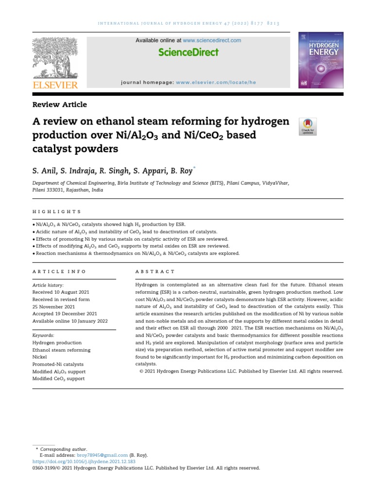 A Review On Ethanol Steam Reforming For Hydrogen Pro - 2022 ...