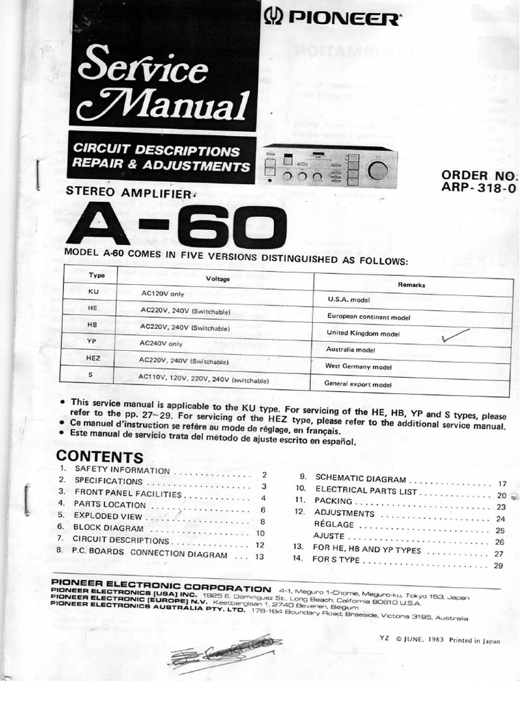 Pioneer A 60 Service Manual PDF