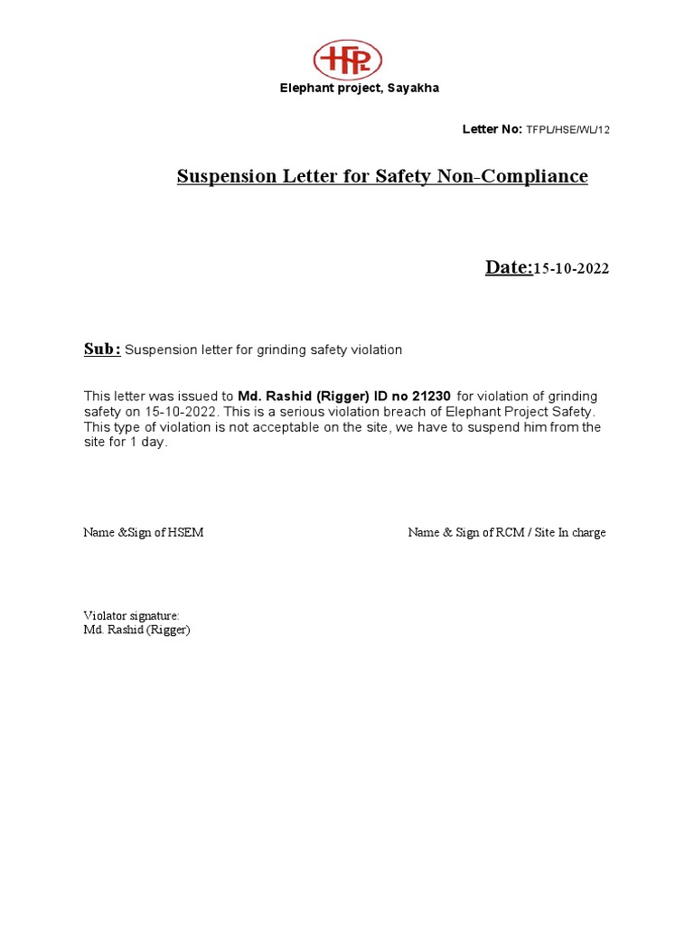 Safety Violation Suspension & Warnings | PDF | Technology & Engineering