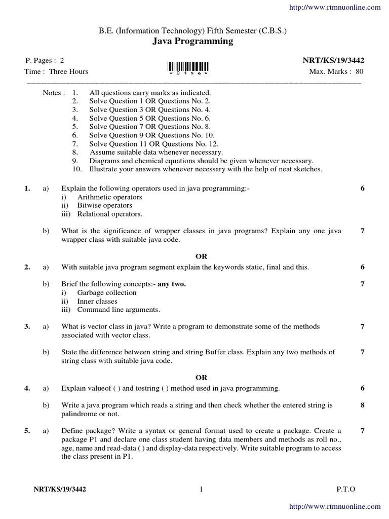 Java Programming Exam Questions | PDF | Java (Programming Language ...