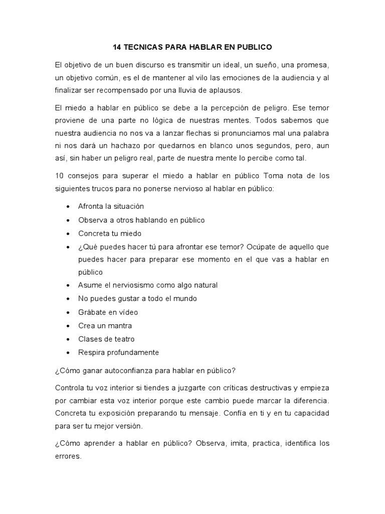 14 Maneras Para Hablar En Publico Pdf Temor Humor
