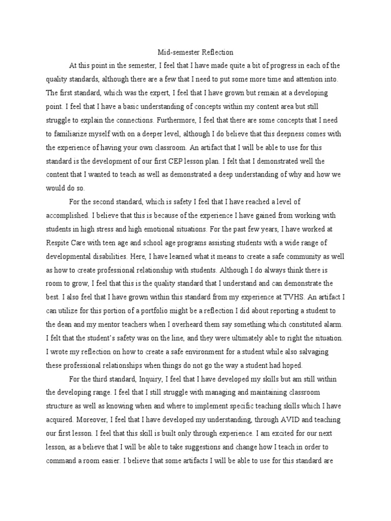 Mid-Semester Reflection | PDF | Teaching Method | Mentorship