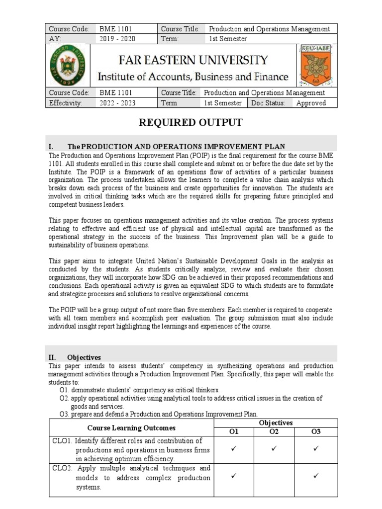 POIP-Template 1st SY2223 | PDF | Sustainable City | Operations Management