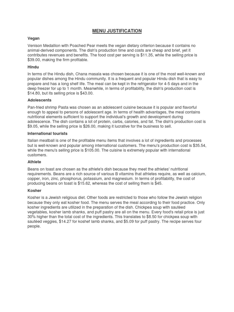 Menu Justification PDF Foods Chickpea