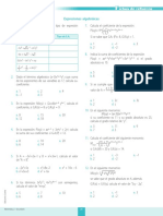 Expresiones algebraicas: Fichas de refuerzo sobre grados, coeficientes y semejanza de términos