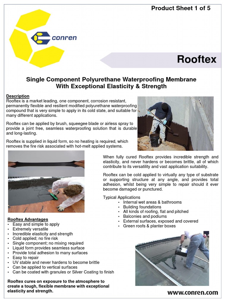 Rooftex Polyurethane Waterproofing Guide | PDF | Concrete | Polyurethane