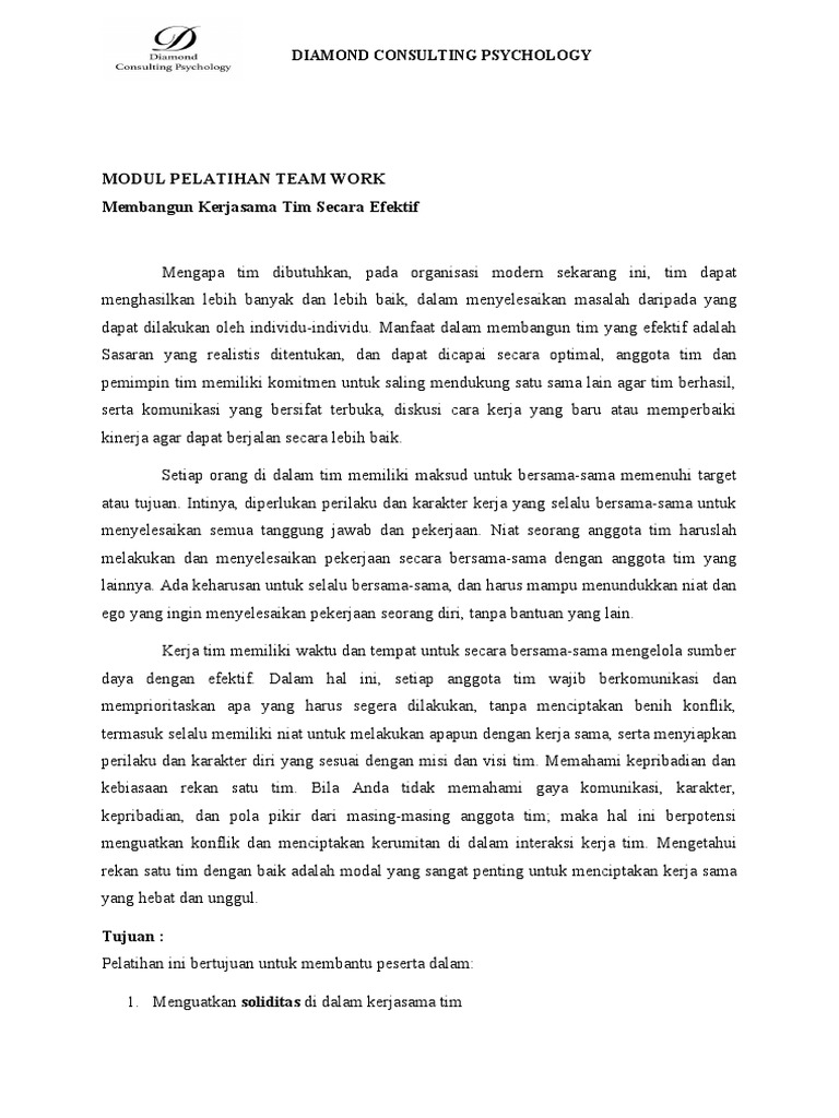 Modul Pelatihan Team Work 2019 Pdf