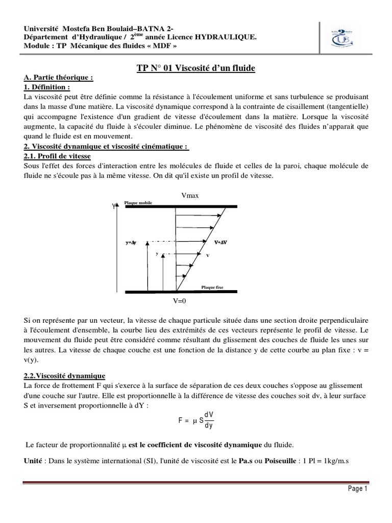 Viscosité dynamique théorie et pratique PDF Fluide Viscosité — free download