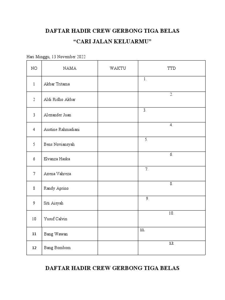 Daftar Hadir 13 & 14 Nov | PDF