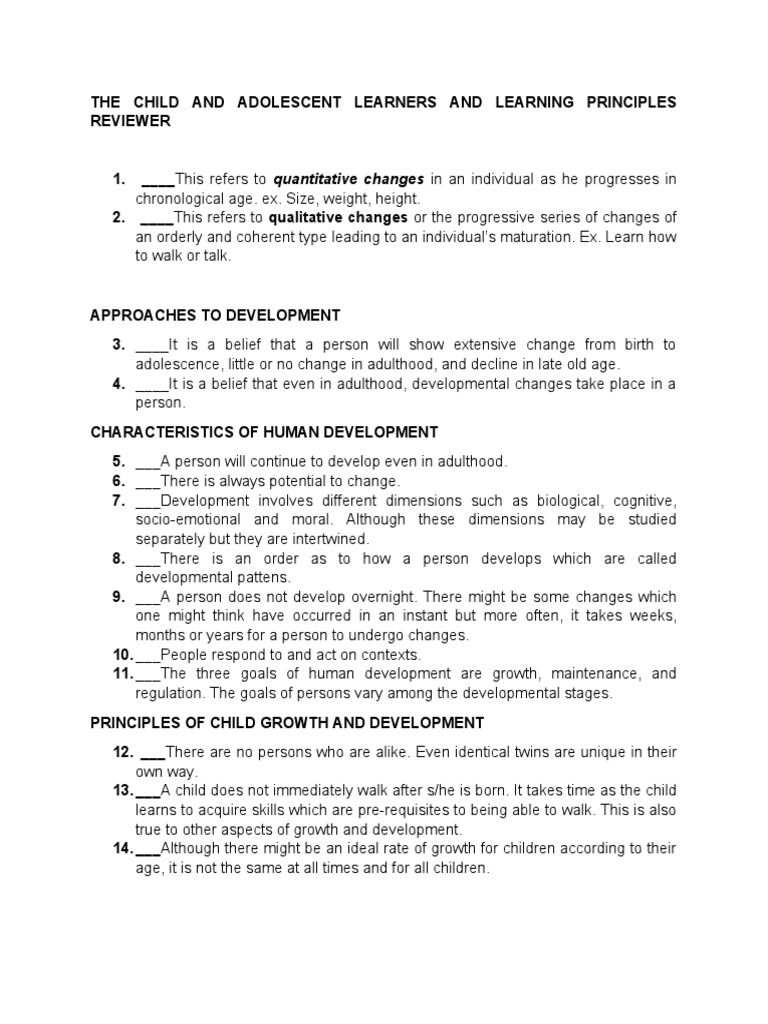 Child and Adolescent Learning Principles | PDF | Developmental ...